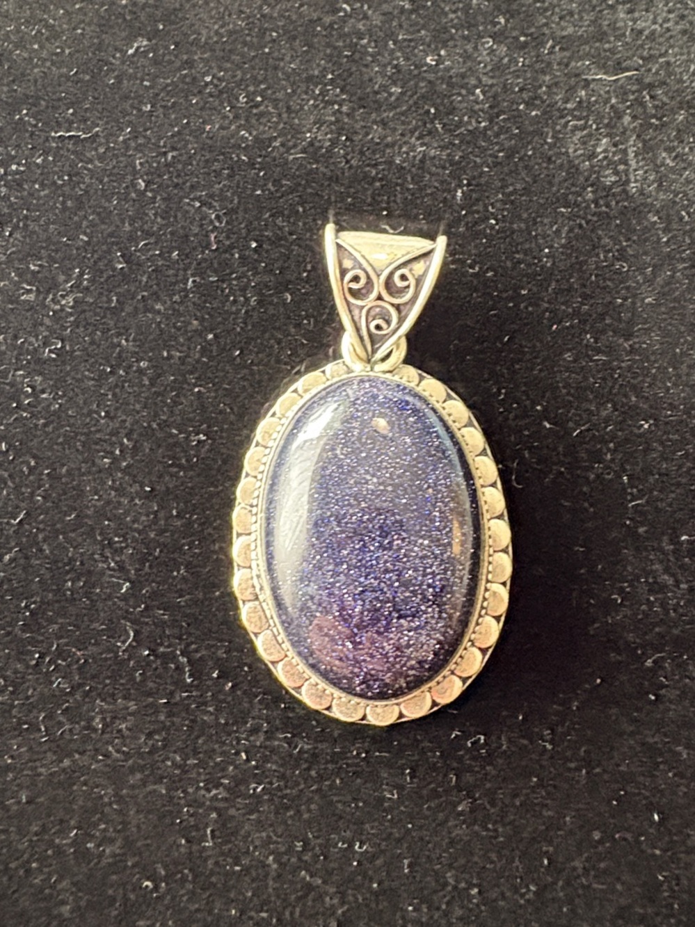 Sterling Silver Blue Goldstone Oval Pendant - Women's Jewelry